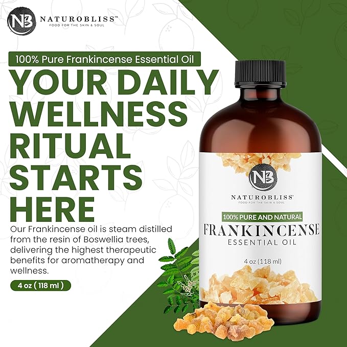 NaturoBliss 100% Pure Frankincense Essential Oil Therapeutic Grade Premium Quality (4 fl. oz) with Glass Dropper, Perfect for Aromatherapy - Bloomnest
