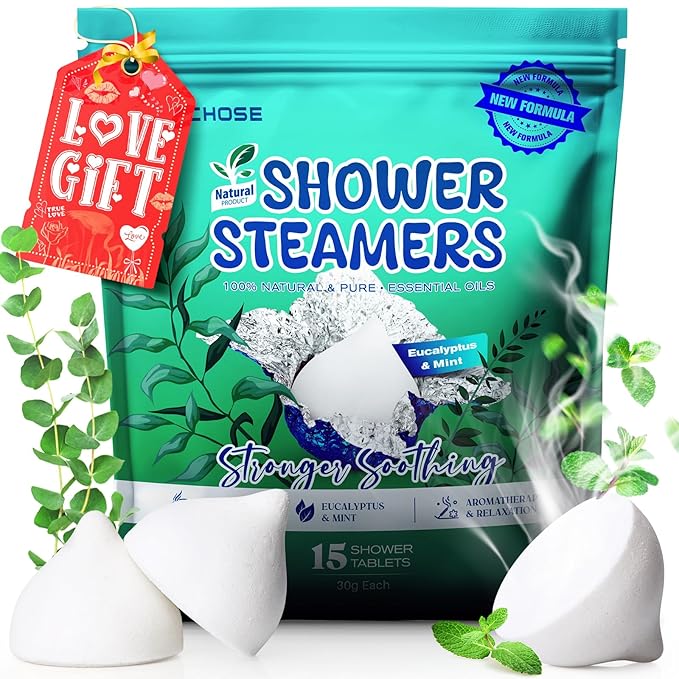 POPCHOSE Shower Steamers Aromatherapy - Eucalyptus for Shower, Stress Relief & Self Care- Home SPA Gifts, Birthday Gift for Women & Men, Shower Steamers for Sinus Relief, Quick Relief Nasal Congestion - Bloomnest