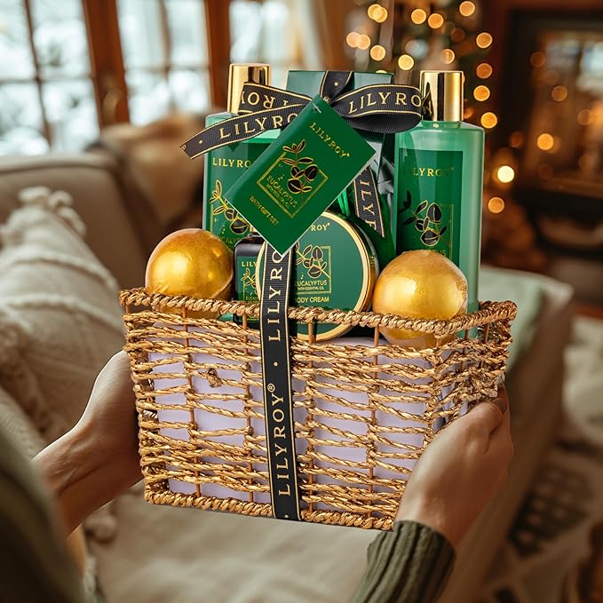 Bath and Body Gift Basket for Valentines Day Gifts - 10-Piece Eucalyptus Luxury Spa Set for Women & Men, Relaxation Ideal for Mothers Day, Fathers Day, Birthday, Christmas Gift for Her & Him - Bloomnest