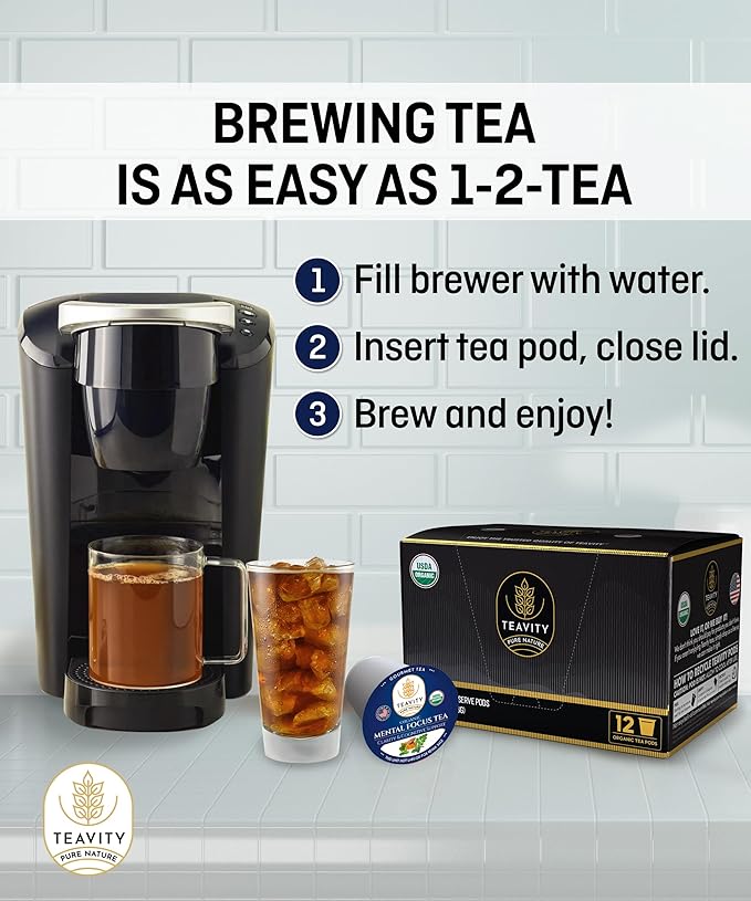Organic Tea Pods with Moringa, Peppermint, Holy Basil & Turmeric - Naturally Decaf Tea - Mental Focus by Teavity (36) - Bloomnest