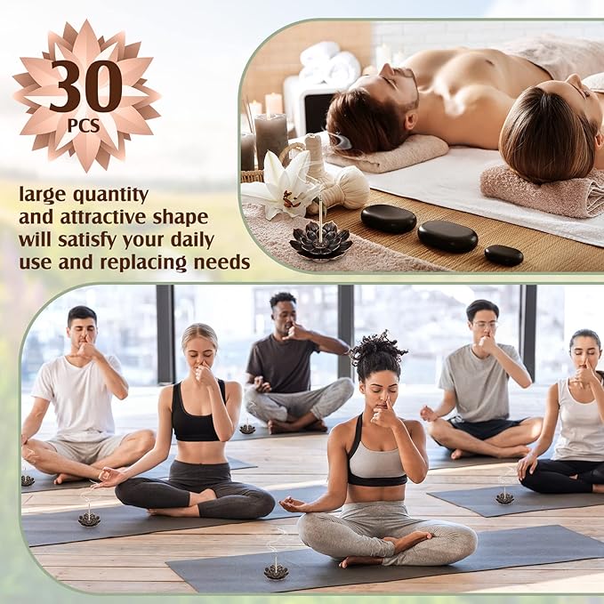 Sumind 30 Pieces Incense Holder Lotus Sticks Incense Burner Cone Burner Ash Catcher for Home Fragrance Decor Yoga SPA Bedroom(Retro) - Bloomnest