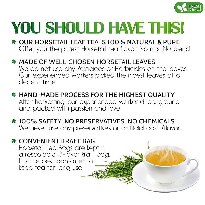 FreshDrinkUS, Premium 30 Horsetail Leaf Tea Bags, 100% Natural & Pure from Horsetail Loose Leaves Herbal Tea. Made with Natural Material Tea Bags. No Sugar, No Caffeine, No Gluten, Vegan. - Bloomnest