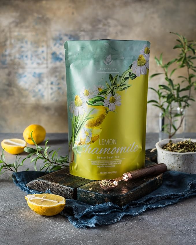 Gardenika Organic Lemon Chamomile Loose Leaf Tea, KSA Kosher, Caffeine Free, Herbal with Chamomile and Lemongrass – 4 oz (1 Pack) - Bloomnest