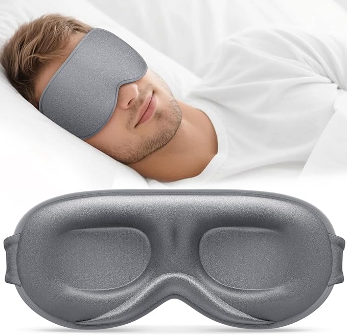 Sleep Mask for Men Women - 100% Blackout Eye Masks for Sleep - 3D Soft Sleeping Mask for Side Sleepers - Zero Pressure Lash Extensions Eye Cover Shade for Airplane Travel Essentials, Grey - Bloomnest