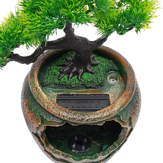 Gdrasuya10 Tabletop Rockery Fountain Indoor Waterfall Bonsai Desktop Mini Rockery Water Fountain with Automatic Pump and LED Light, Home Office Bedroom Humidifier Desk Decorate