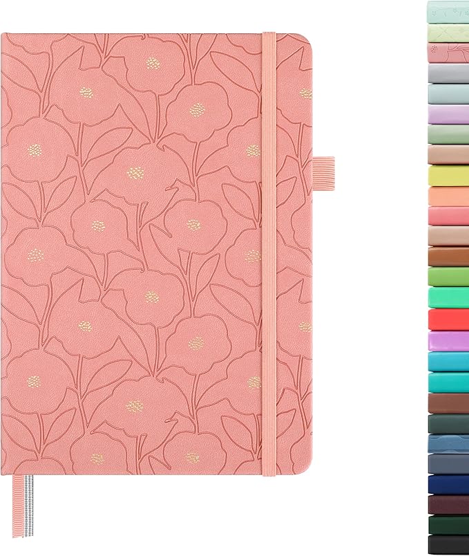 &And Per Se Dotted Journal Notebook for Women&Men with Pattern, A5 Leather Hardcover, 160 Pages 100GSM Thick Dotted Paper, 3 Sheets of Stickers Included(Peach Pink) - Bloomnest