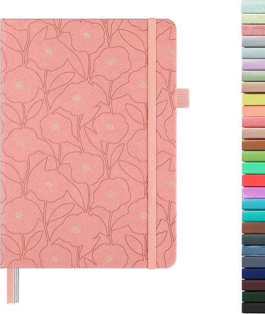 &And Per Se Dotted Journal Notebook for Women&Men with Pattern, A5 Leather Hardcover, 160 Pages 100GSM Thick Dotted Paper, 3 Sheets of Stickers Included(Peach Pink) - Bloomnest
