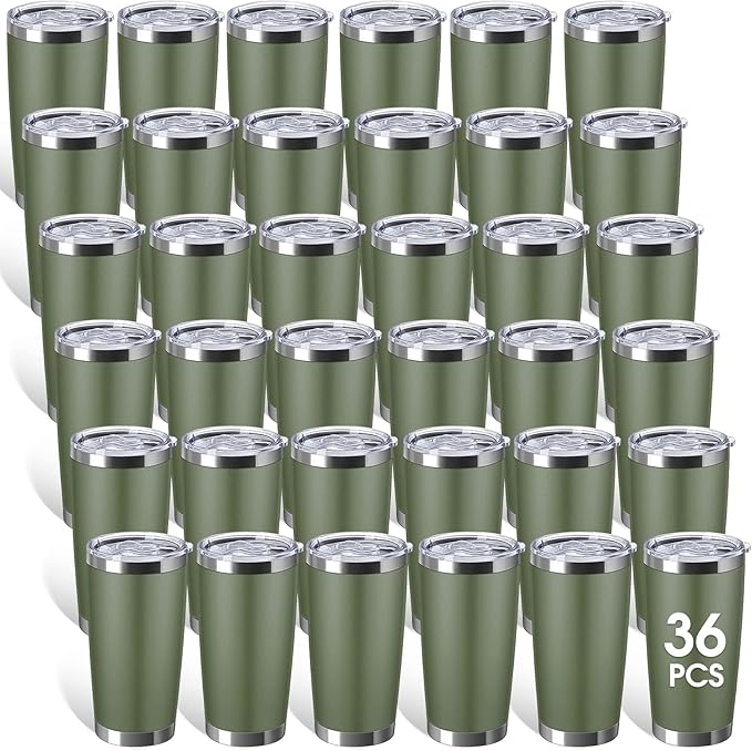 Sieral 36 Packs Stainless Steel Tumbler Bulk with Lid Vacuum Double Wall Insulated Travel Coffee Mug Powder Coated Tumbler Cup for Graduation Wedding Christmas Birthday Party(Army Green, 20 oz) - Bloomnest