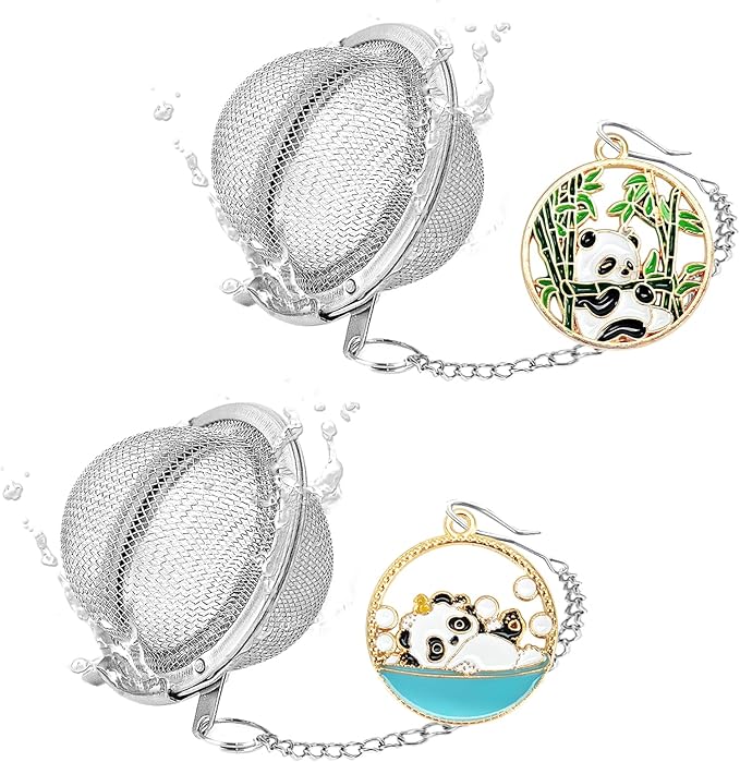 2Pcs Stainless Steel Mesh Tea Infuser, 2.1 inch Tea Ball with Panda Pendant,Tea Strainer Tea Diffuser Tea Steeper for Filtering Tea,Tea Infusers for Loose Tea (Panda, 2PC) - Bloomnest