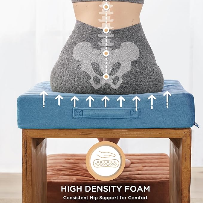 Codi High Density Foam Floor Pillow 2 Sets, Large Meditation Cushions Seating for Adults and Yoga Sitting, Washable Thick Couch Cushion with Soft Tufted Covers - 22 inch Blue