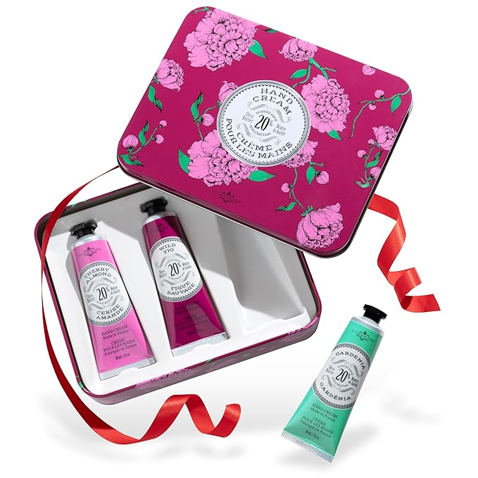 La Chatelaine Hand Cream Gift Set for Women, Hand Lotion for dry cracked hands, Travel Size, Natural Hand Cream Made in France with Organic Shea Butter (Cherry Almond, Wild Fig, & Gardenia) 3 x 1 fl - Bloomnest