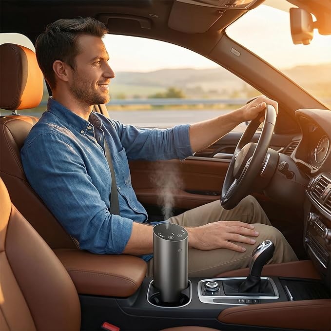 Waterless Car Diffuser, Battery Operated Essential Oil Diffuser with Timer, No Leakage Technology, Super Quiet Cordless Aromatherapy for Car - Bloomnest
