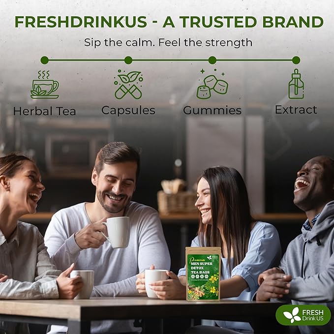 FreshDrinkUS, Premium 135 Tea Bags Men Super Detox Tea – Herbal Blend with Senna, Dandelion Root, Ginger, Peppermint & More – 100% Natural, Sugar-Free. Caffeine-Free. Gluten-Free. Vegan - Bloomnest