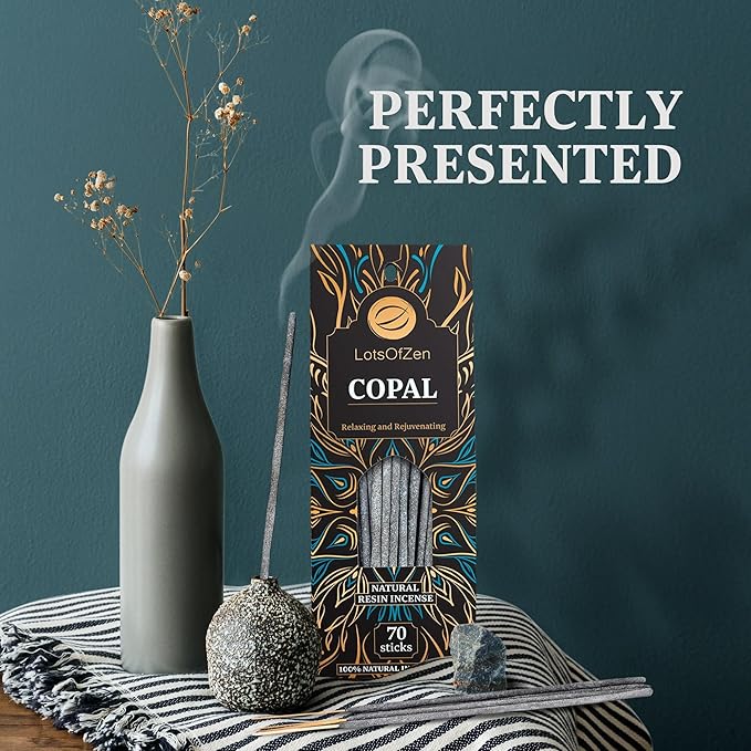Copal Incense Sticks (70 Pack) – Long Burning White Copal Resin Smudge Kit for Cleansing, Meditation, Rituals & Home Energy Refresh LotsOfZen