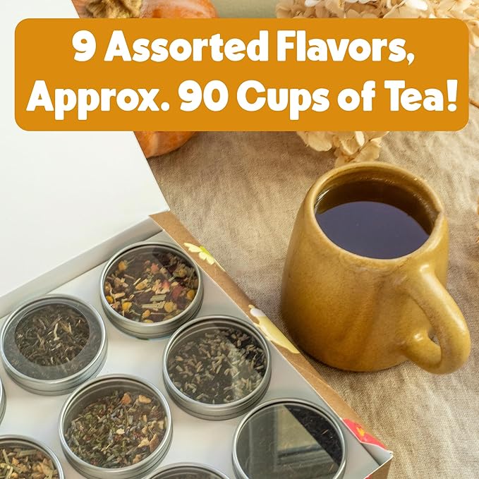 Heavenly Tea Leaves Organic Wellness Tea Sampler (Approx. 90 Cups of Tea), 9 Assorted Loose Leaf Teas & Herbal Tisanes - Great Hot or Iced, High & No Caffeine Teas, Gift Ideas for Her - Bloomnest