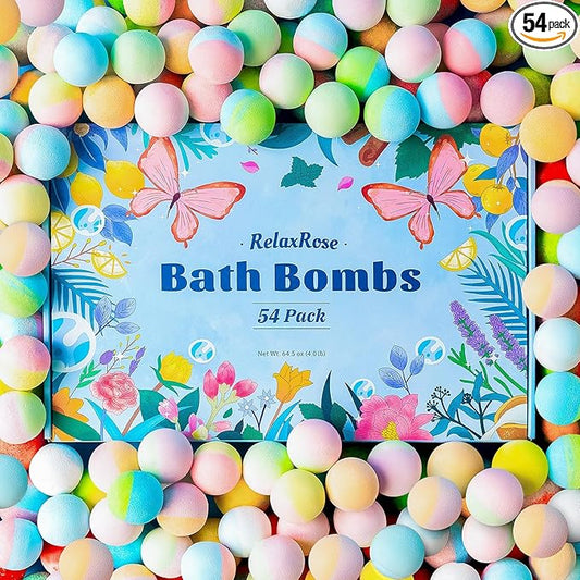 54 Pack Handmade Bath Bombs – 11 Vibrant Colors & 9 Unique Scents, Long-Lasting Fizzy Bubbles & Colorful Magic, 7-Minute Dissolve for Relaxation, Perfect for Birthdays & Summer Self-Care - Bloomnest