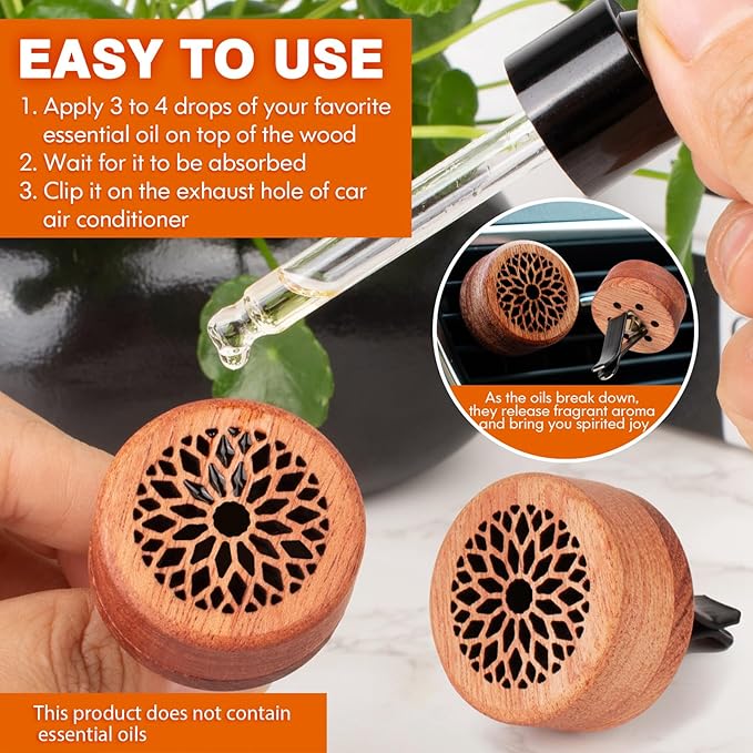Essential Oil Car Diffuser, 2 PCS Flower Car Aromatherapy Wood Diffuser with Vent Clip - Bloomnest