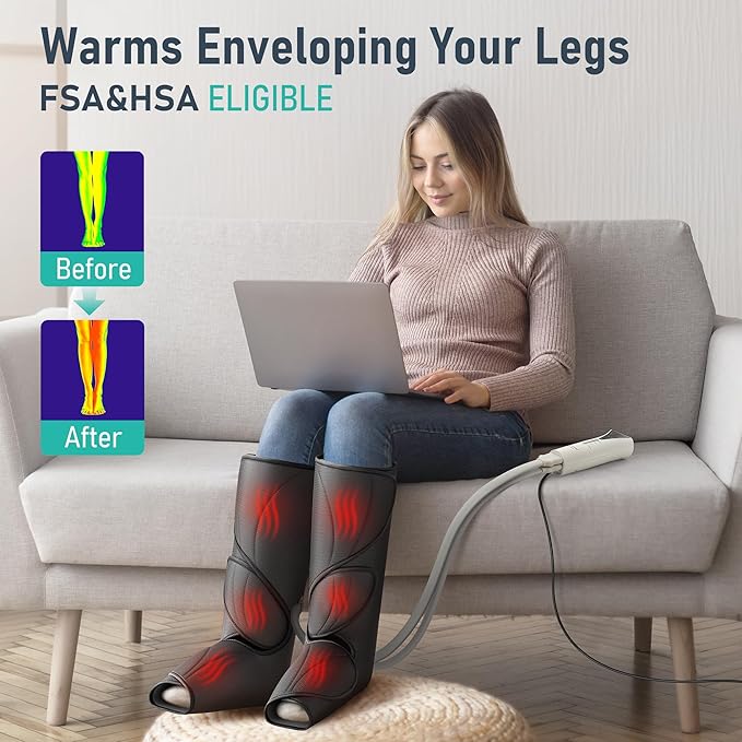 QUINEAR Leg Massager with Heat and Air Compression,Foot and Calf Massager for Circulation and Pain,Compression Boots with 3modes and 3 Intensities,Gift for Dad Mom - Bloomnest