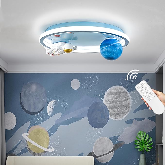 Astronaut Ceiling Light Fixture 20“ Dimmable Kids Flush Mount Ceiling Lights for Bedroom LED Chandelier 3000K-6000K with Remote Children Ceiling Lamp for Kitchen,Nursery Room - Bloomnest