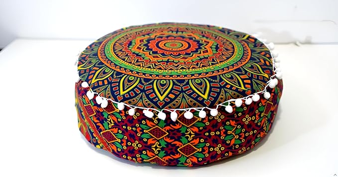 INDIAN CRAFT CASTLE ICC Floor Pillows & Cushion Covers Decorative Hippie Mandala Pouf Pillow Covers Seating Meditation Cushion Cover Large Boho Ottoman Case Pillowcase Couch New Blue, 18" Round - Bloomnest