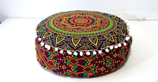 INDIAN CRAFT CASTLE ICC Floor Pillows & Cushion Covers Decorative Hippie Mandala Pouf Pillow Covers Seating Meditation Cushion Cover Large Boho Ottoman Case Pillowcase Couch New Blue, 24" Round - Bloomnest