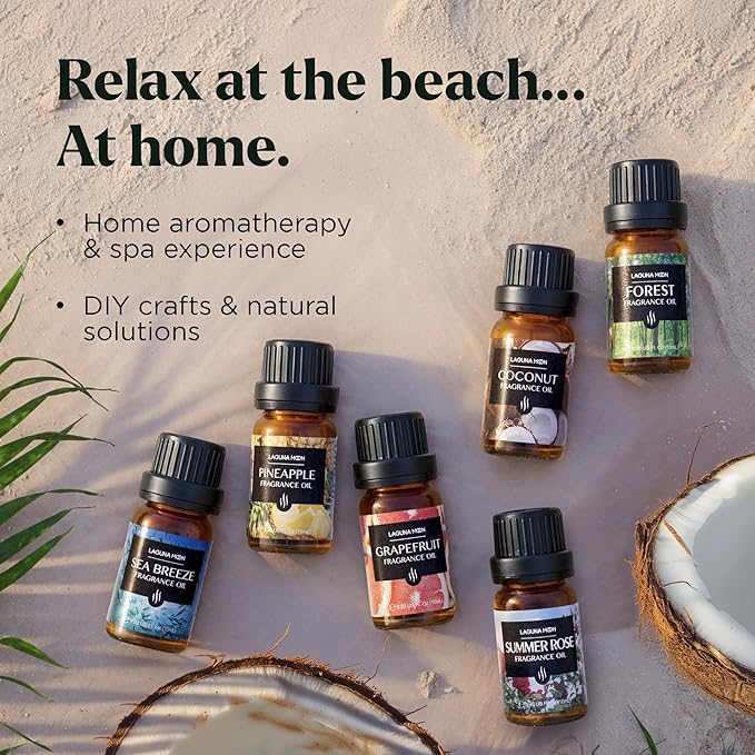 Lagunamoon Summer Essential Oils Set - Holiday Breeze Gift Set for Diffusers, Home Care, Candle Making, Fragrance, Aromatherapy, Humidifiers, Gifts - Coconut, Pineapple, and Grapefruit (10ml) - Bloomnest