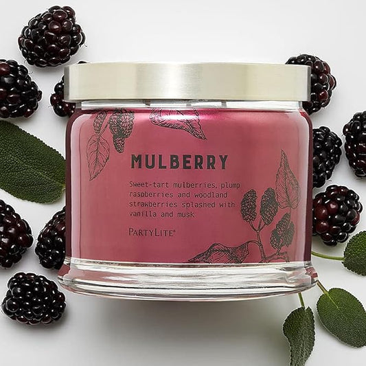 PartyLite Mulberry Scented, Notes of Tart Black Currant, Sweet Blackberry, Juicy Mulberry & Jewels of Pomegranate, 13.2oz 3-Wick Jar Candle, 45 Hour Burn Time, Luxurious Fragrance, Perfect for Gifting - Bloomnest