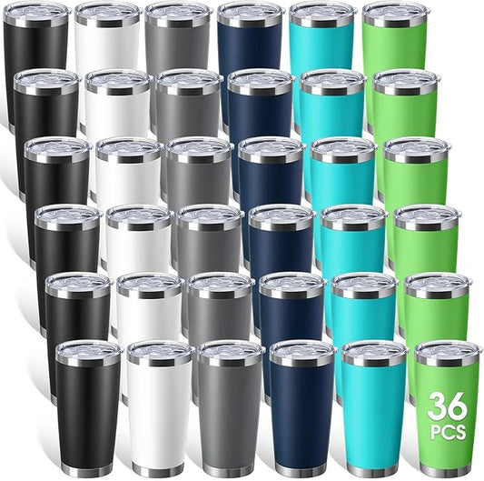 Sieral 36 Packs Stainless Steel Tumbler Bulk with Lid Vacuum Double Wall Insulated Travel Coffee Mug Powder Coated Tumbler Cup for Graduation Wedding Christmas Birthday Party(Multicolor, 20 oz) - Bloomnest