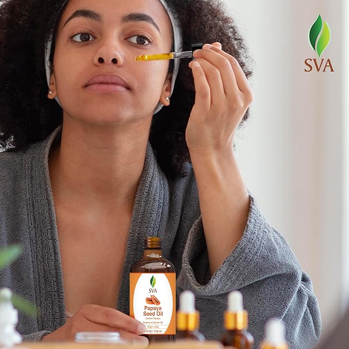 SVA Papaya Seed Oil - 4 Fl Oz – 100% Natural Cold Pressed Papaya Oil - for Face, Skin Care, Hair Care, Scalp Massage & Body Massage – Carrier Oil with Dropper - Bloomnest