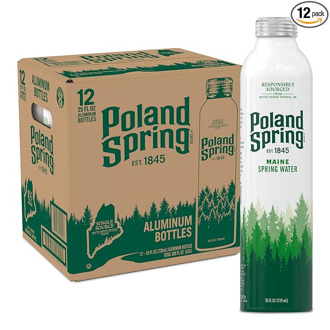 Poland Spring Maine Spring Water Aluminum Bottle – Crisp, Still Bottled Water with Naturally Occurring Minerals & Electrolytes for Taste - 12 Pack- 25 fl oz - Bloomnest