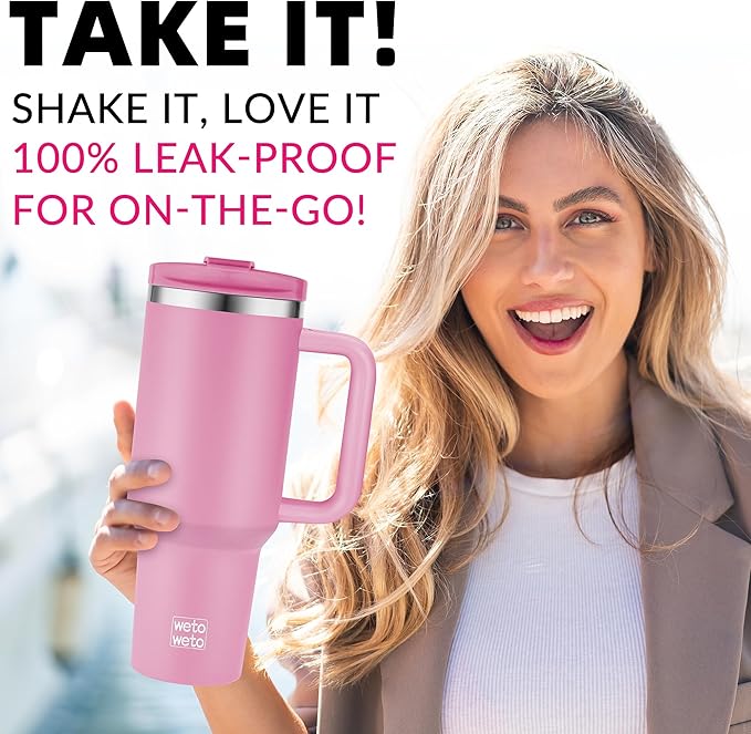WETOWETO 40oz Tumbler with Handle and Lid | 100% Leakproof Insulated Stainless Steel Travel Mug | Keeps Cold 34Hrs/Hot 10Hrs | Dishwasher Safe, Fits Car Cup Holder (Lilac Color) - Bloomnest
