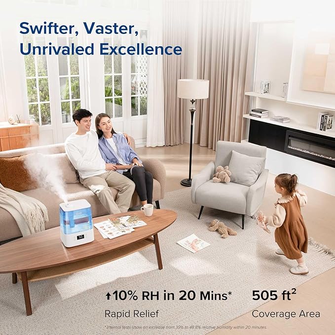 LEVOIT Classic300S Ultrasonic Smart Top Fill Humidifier, Extra Large 6L Tank for Whole Family, APP & Voice Control, Essential Oil Diffuser, Humidity Setting with Sensor, Quiet Sleep Mode, Night Light - Bloomnest