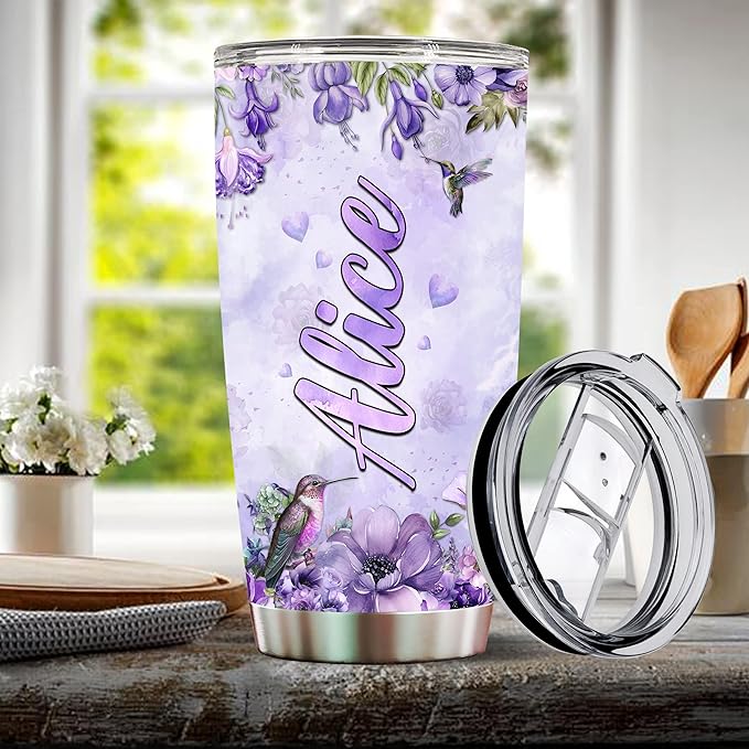 Personalized Hummingbird Tumbler gifts for women Customized Name Mug Mother Day Gift Birthday Christmas Valentine Custom Water Bottle 20oz Insulated Stainless Steel Coffee Cup with Lid - Bloomnest