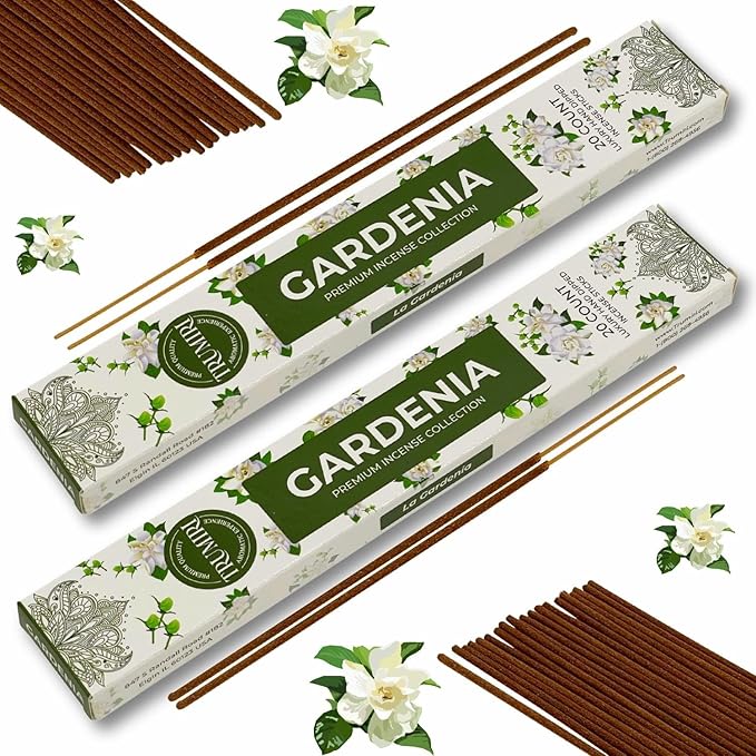 Gardenia Incense Sticks - Total 40 Insence-Sticks - Dual Pack of 20 Insense - Inciensos - Inscents - Natural Non Toxic Ingredients - Incents - Incence - Inscense - Insents TRUMIRI