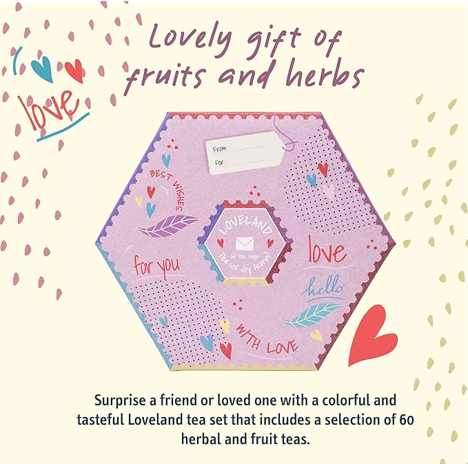 ACORUS | Loveland Tea Set | Natural Assorted Tea Hamper Box | Set of 6 flavors | Surprise your loved ones | Valentines box | Large Selection Box | Tea Gift Sets | 60 Tea Bags - Bloomnest