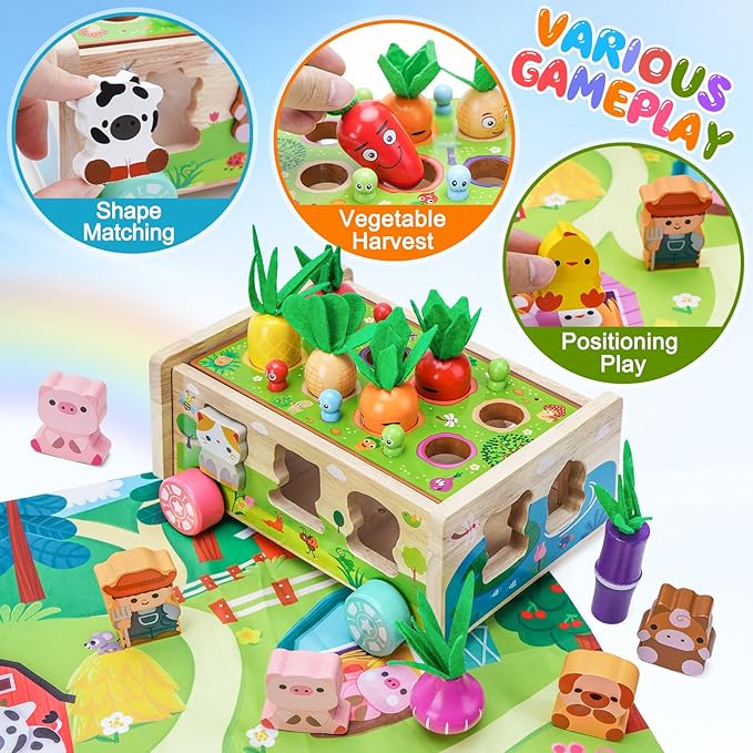 Toddler Montessori Wooden Farm Toys | Babies 12-18 Months Toy with Game Map for 1 2 3 Year Old Boys Girls | 1st First Birthday Gifts for 1-2 Years | Wood Learning Educational Toys Fine Motor Skills - Bloomnest