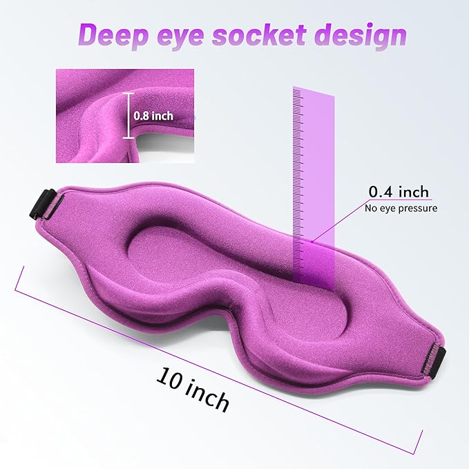 Sleep Eye Mask for Men Women, Lash Extensions 3D Sleeping Mask, Travel Blackout Night Blindfold Eye Shade Cover with Adjustable Strap (Purple-3D) - Bloomnest