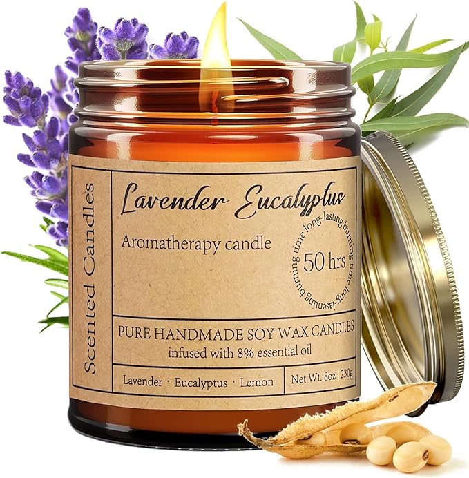 Lavender Eucalyptus Candles for Home Scented - 8oz Aromatherapy Candles for Relaxation Anxiety Stress Relief Non Toxic, Calming Candles Gifts for Women Soothing Relaxing Bath Yoga Meditation - Bloomnest