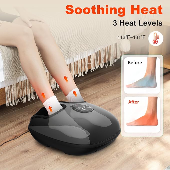 Shiatsu Foot Massager, Electric Foot Massager Machine with Heat, Deep Kneading, Compression, Vibration, Remote Control, Feet Massager for Neuropathy, Plantar Fasciitis, Size 13 - Bloomnest