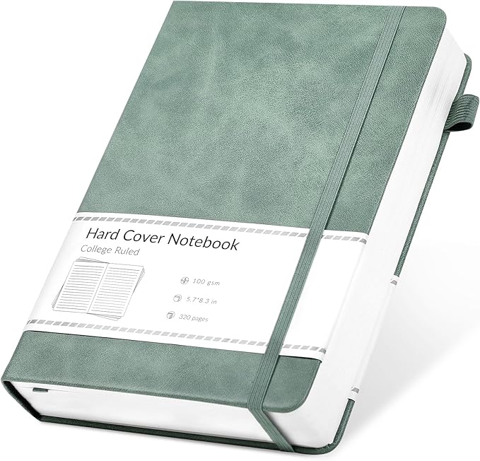 CAGIE Lined Journal Notebook for Women Men 320 Pages 100 Gsm Paper Thick Journaling Notebooks A5 Leather Journals for Writing Hardcover Journal Supplies for Work Note Taking Diary, 5.7x8.3 In, Green - Bloomnest