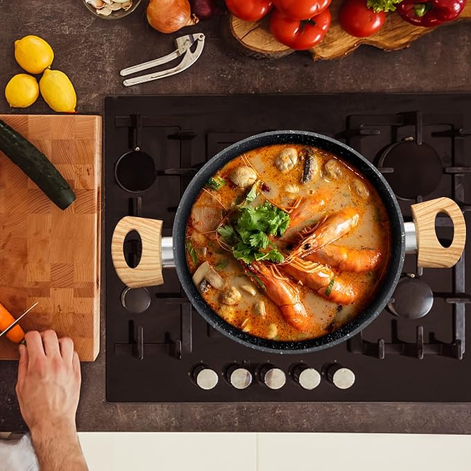 MAISON ARTS Pots and Pans Set Non Stick, 12 Piece Grey Granite Kitchen Cookware Induction Compatible, Pot and Pan Sets for Cooking Nonstick - Bloomnest