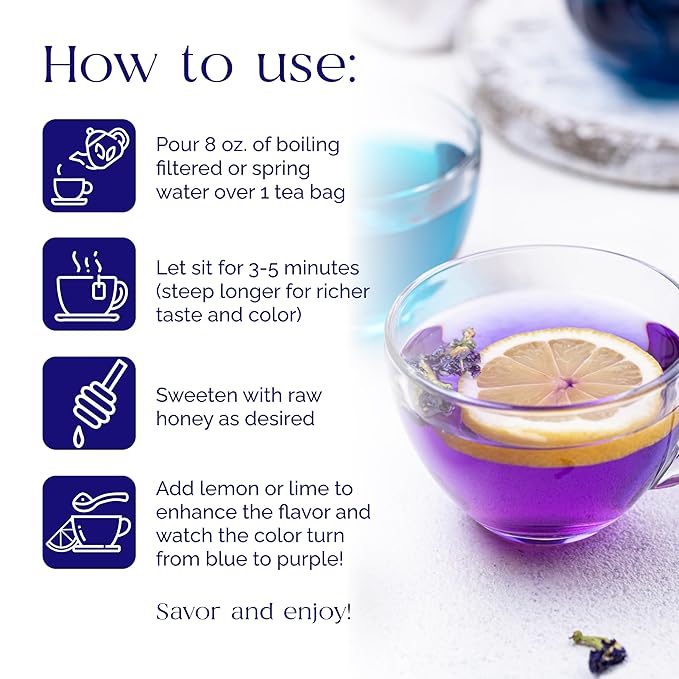 Organic Pharmacist Butterfly Pea Flower Tea Bags, Dried Purple Butterfly Flowers, Blue Butterfly Tea Bags, Vibrant Whole Flower Blue Herbal Tea with Antioxidants, Caffiene Free, 30 Count, 2.5g per bag - Bloomnest