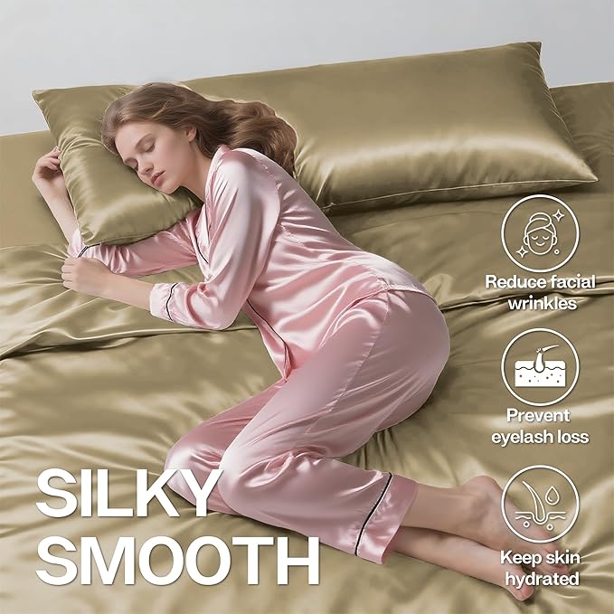 MR&HM Satin Body Pillow Cover, Soft and Breathable Body Pillow Case with Envelope Closure, Cooling and Silky Long Pillowcase for Hair and Skin,Grey (20x54, Golden Bronze) - Bloomnest