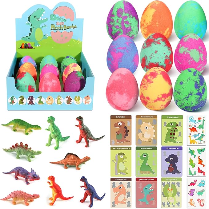 Bath Bombs for Kids with Surprise Toys Inside - 9 Pack Dinosaur Bath Bombs Gift Set, Dinosaur Toys for Kids 3 4 5 6 7 8 9 Years, Stocking Stuffers for Kids, Christmas Gifts Bubble Bath Fizzes - Bloomnest