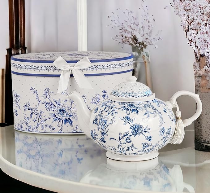 Bone China Blue Flowers Teapot in Gift Box 33.81 fl oz (1000 ml) - Bloomnest