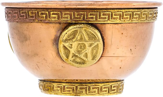 Pentagram Copper Bowl - Offering Bowl for Altar Use, Ritual Offerings, Witchy Home Decor - Incense Holder for Incense Cones, White Sage, Palo Santo Sticks - 3 Inches Wide - Bloomnest