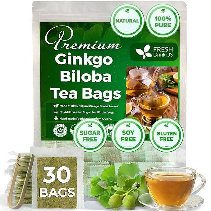 FreshDrinkUS, Premium 30 Ginkgo Biloba Leaf Tea Bags, 100% Natural & Pure from Ginkgo Biloba Leaves. Loose Leaf Herbal Tea. Made with Eco-Conscious Tea Bags. No Sugar, No Caffeine, No Gluten, Vegan. - Bloomnest