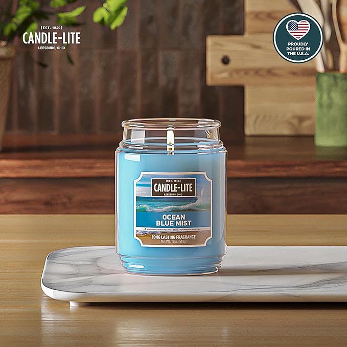 Candle-lite Scented Candles, Ocean Blue Mist, 18 oz Jar, Proudly Poured in The USA, Aromatherapy Candle, Single-Wick with 110 Hours of Burn Time, Perfect for Creating a Relaxing Ambiance - Bloomnest