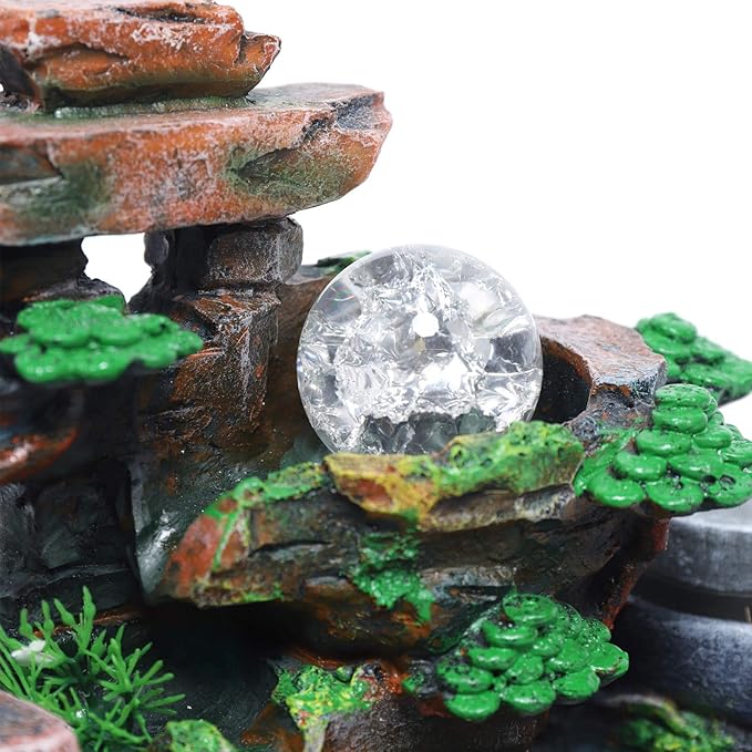 Rockery Water Fountain Desktop, Resin Tabletop Waterfall Fountain Indoor Rotating Water Ornaments Fountain Water Pump with LED Light for Office Home and Bedroom Desktop Decor(US 110V) - Bloomnest