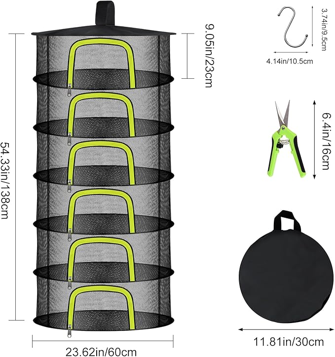 6 Layer Herb Drying Rack, Herb Drying Rack Hanging Mesh, Foldable Plant Drying Net With U-Shaped Zipper, Garden Shears, Hooks, For Drying Herbs Plants, Flowers, Fruits, Food, Clothes(6 Layers-23.62'') - Bloomnest